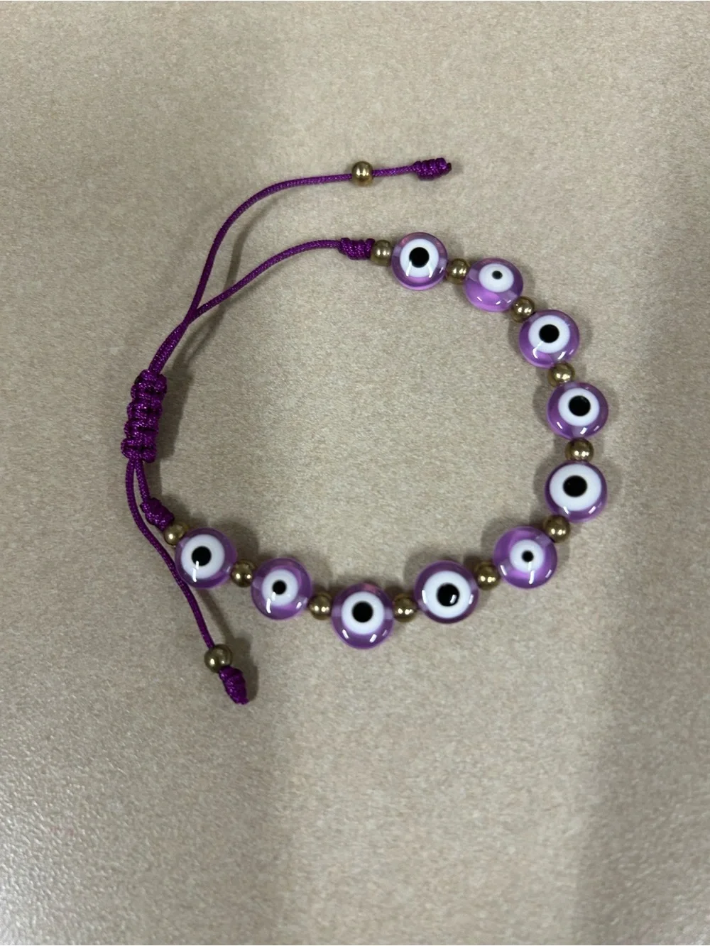 Purple Evil Eye Beaded Bracelet - Adjustable
